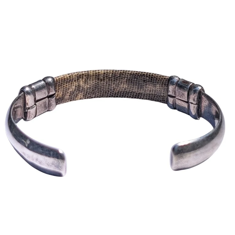 Vintage Taxco Mexico 925 Sterling Silver Snakeskin Inlay Cuff Bracelet TV-153
